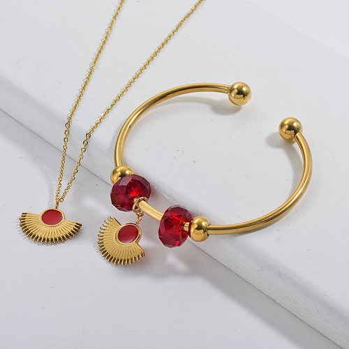 Stainless Steel Famous Brand Gold Plated Evil Eye Charm Neckalce Bangle Jewelry Set