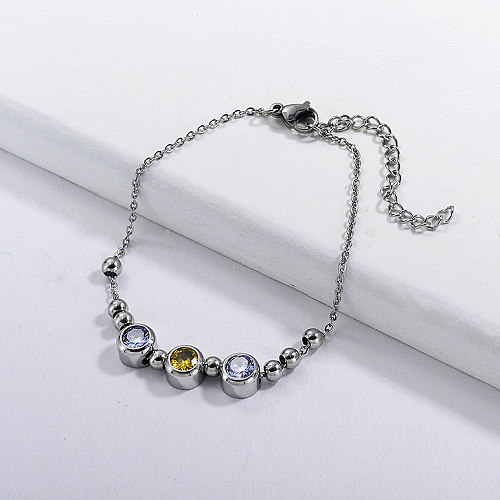 Stainless steel ball bracelet with zircon pendant