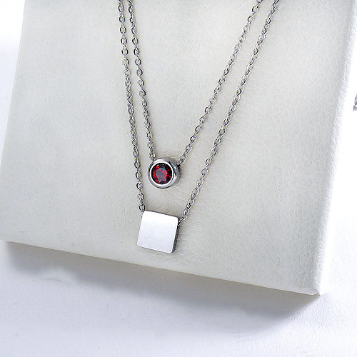 Stainless Steel Silver Square Geometry Charm Layered Necklace For Women
