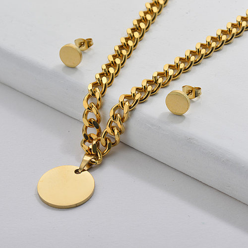 Wholesale Stainless Steel Gold Plated Thick Necklace Earrings Set