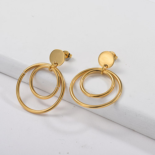 Gold Plating Dangle Earring with Double Gold Hoop