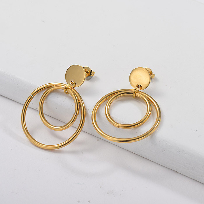 Boucle d'oreille en plaqué or avec double anneau en or