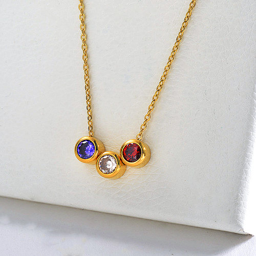 Stainless Steel Gold Colorful Zirconia Charm Necklace For Women