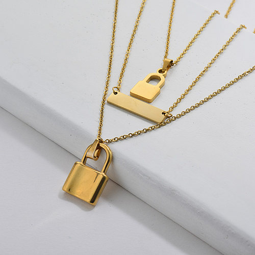 Fashion Gold Plating Padlock Multilayer Necklace For Women