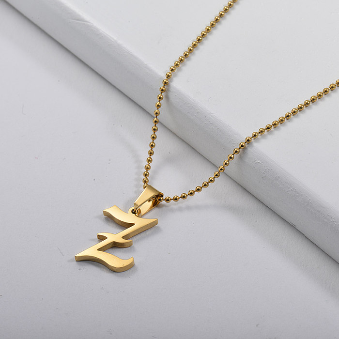 Simple Gothic Initial Z Pendant Gold Ball Chain Necklace