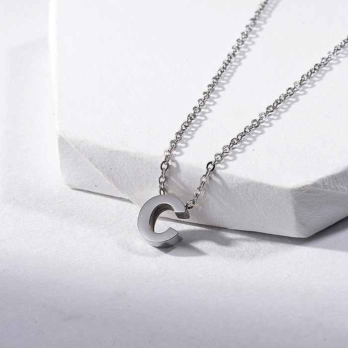 Simple Silver Letter C Charm Necklace For Women