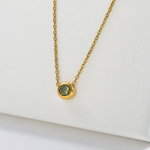 Simple Gold Metal Green Zirconia Charm Necklace For Women