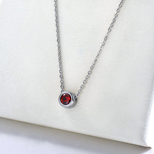 Simple Silver Pure Metal With Red Zirconia Charm Necklace For Women