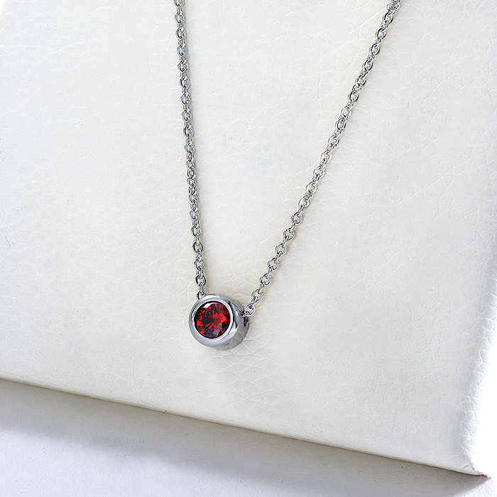 Einfaches silbernes reines Metall mit roter Zirkonia-Charm-Halskette für Frauen