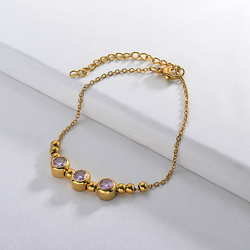 Golden stainless steel zircon bracelet