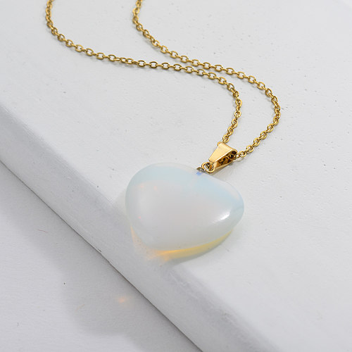 Wholesale Gold Heart Natural Stone Pendant Necklace