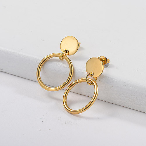 Gold Plating Dangle Earrings with Gold Samll Hoop