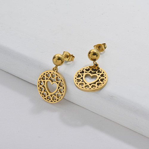 Gold Earring With Heart Metal Style