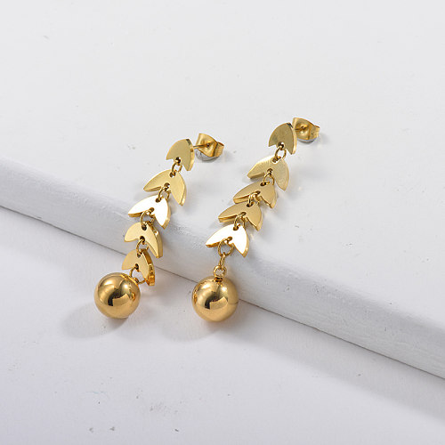 Gold Plating Drop Earrings with Leaf