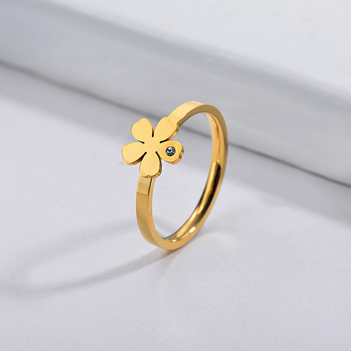 الجملة الفولاذ المقاوم للصدأ العلامة التجارية الشهيرة الذهب بسيط زهرة خاتم  الزفاف - Jewenoir