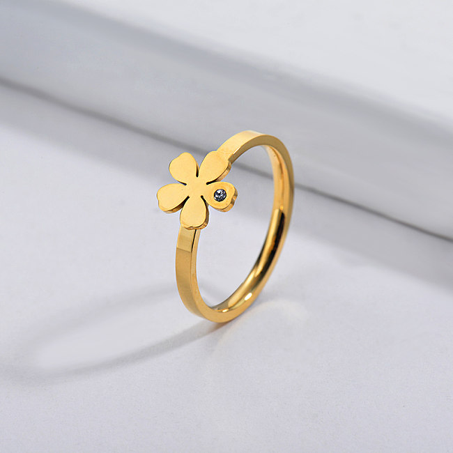 Großhandel Edelstahl berühmte Marke Gold einfache Blume Brautring