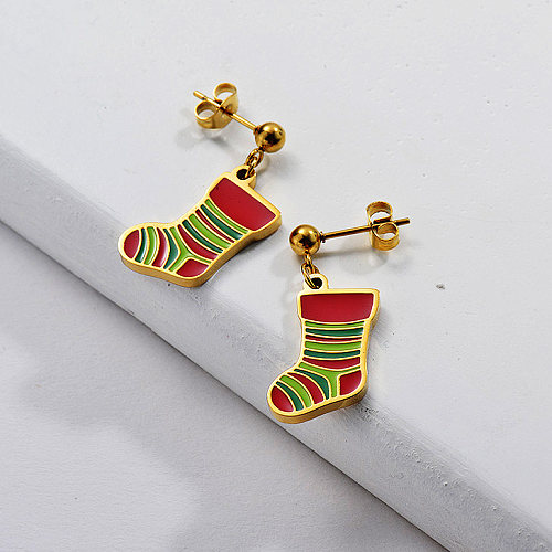 Gold Plating Earrings For Chrismas Gift Chrismas Sock Cute Style