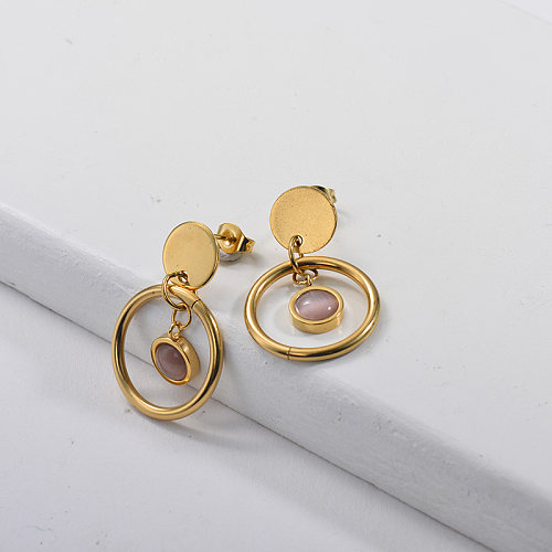 Boucles d'oreilles en plaqué or avec anneau en or et opale
