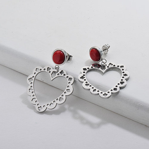 Stainless Steel  Hypoallergenic Silver Heart Earring with Rubystone