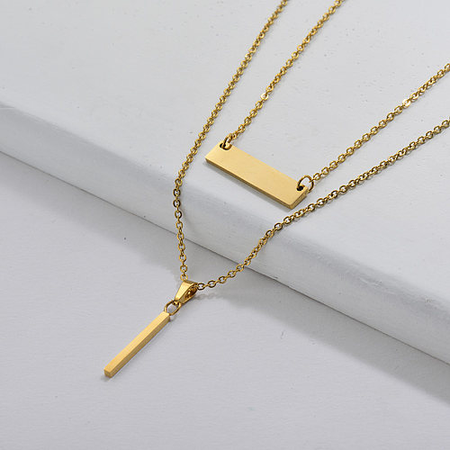 Stainless Steel Gold Round Geometry Bar Layered Necklace For Women