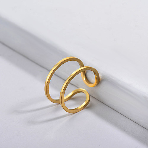 Anillo de novia de geometría simple de oro de marca famosa de acero inoxidable al por mayor