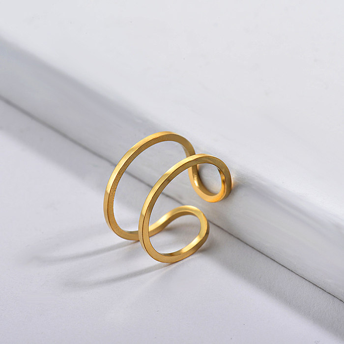 Wholesale Stainless Steel Famous Brand Gold Simple Geometry Bridal Ring