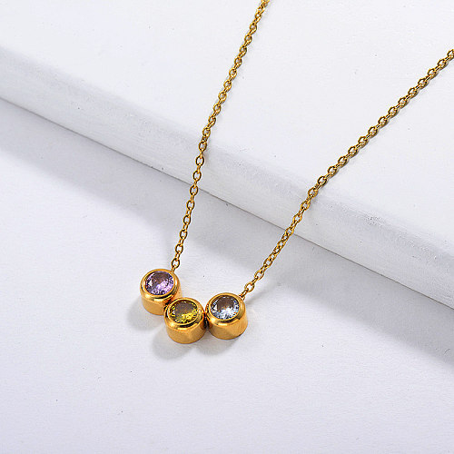 Fashion Colorful Zircon Charm Gold Stainless Steel Necklace For Women