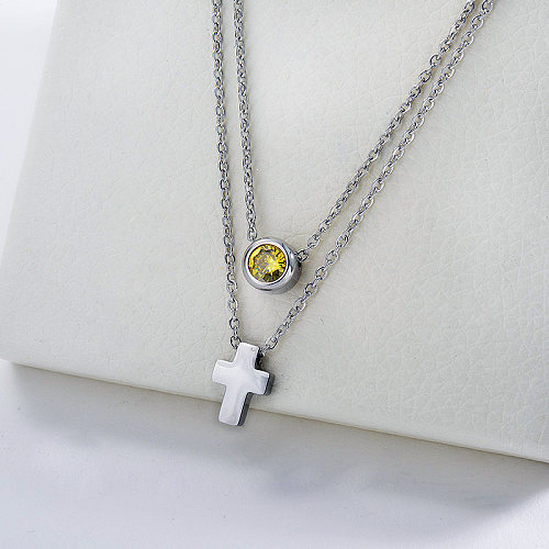 Hot Selling Silver Cross Charm Doppelketten Halskette für Frauen