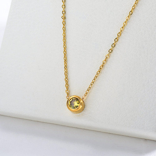 Elegant Gold Stainless Steel With Yellow Zirconia Charm Necklace For Women