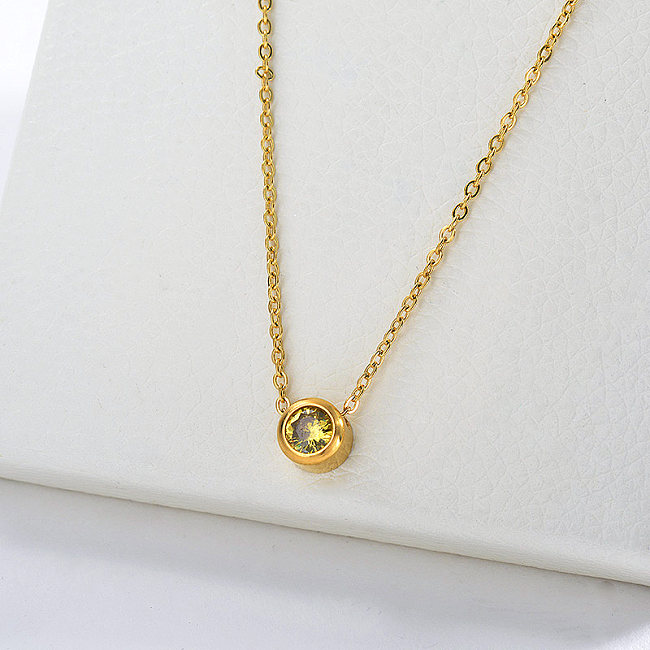 Eleganter goldener Edelstahl mit gelber Zirkonia-Charm-Halskette für Frauen