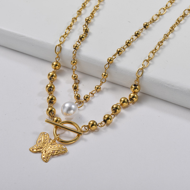 Download Us 2 77 Us 8 16 Elegant Gold Butterfly Charm With Beaded Link Chain Layer Necklace Www Jewenoir Com