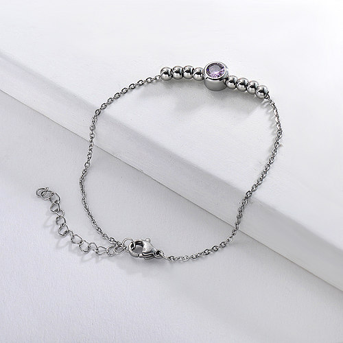 Simple style stainless steel steel ball bracelet with zircon pendant