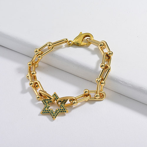 Popular pulseira em forma de U com pingente de estrela de cobre