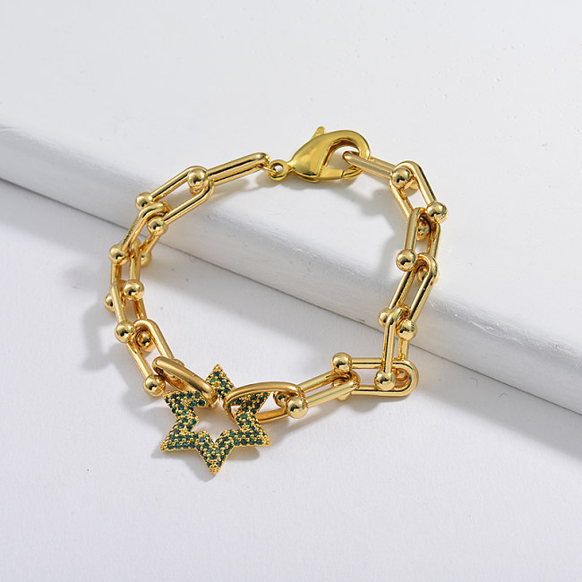 Bracelet en forme de U populaire avec pendentif étoile en cuivre