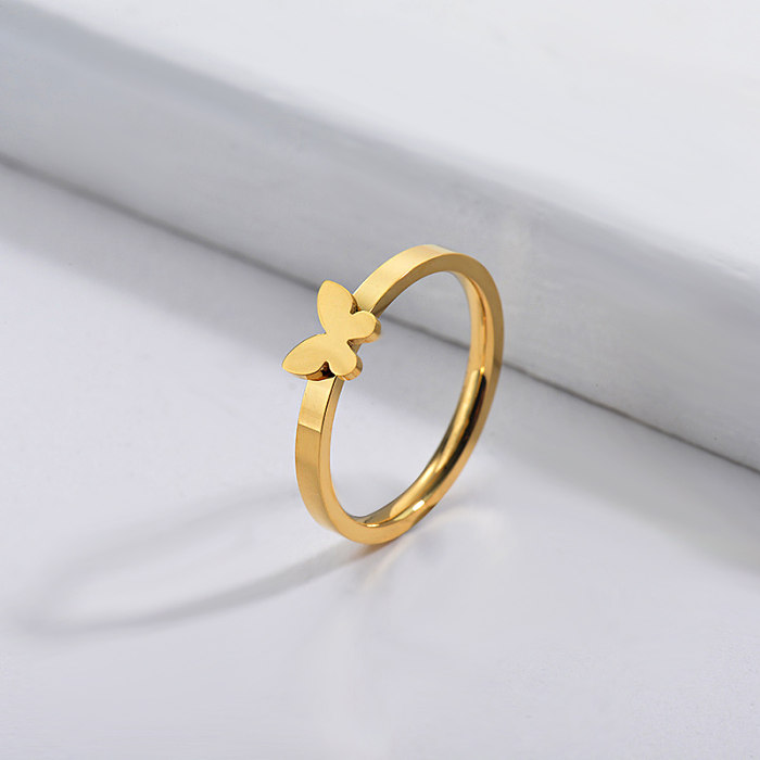 الجملة الفولاذ المقاوم للصدأ العلامة التجارية الشهيرة الذهب خاتم الزفاف فراشة بسيطة