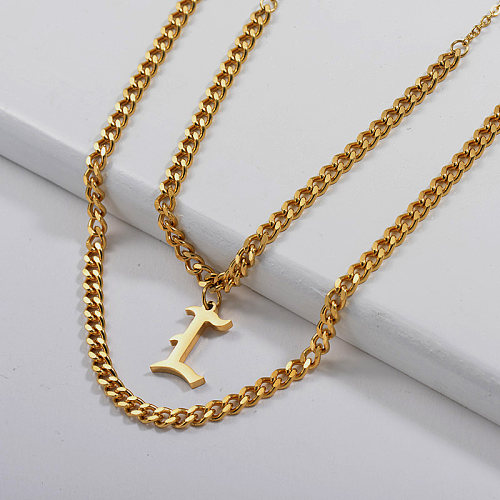 Customize Gold Letter L Pendant Layer Chunky Curb Link Chain Necklace