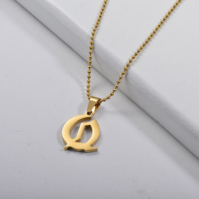 Großhandel Gothic Initial Q Anhänger Gold Kugelkette Halskette