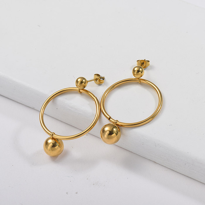 Gold Plating Dangle Earrings with Gold Hoop & Ball