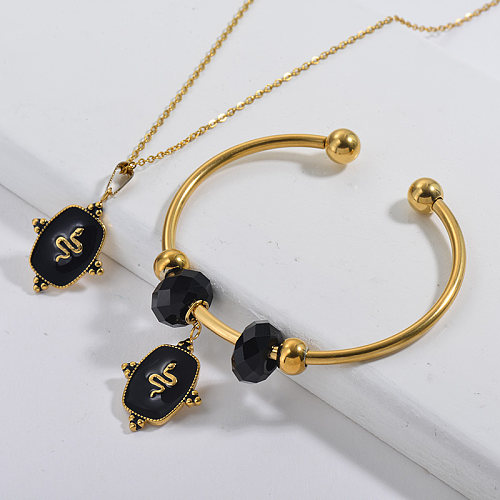 Conjunto de brazalete de collar de serpiente de oro de marca famosa de acero inoxidable