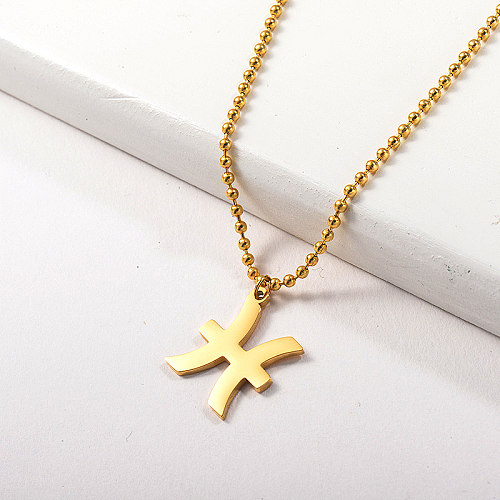 Collier de zodiaque perlé en acier inoxydable avec pendentif Constellation des poissons en or pour les femmes