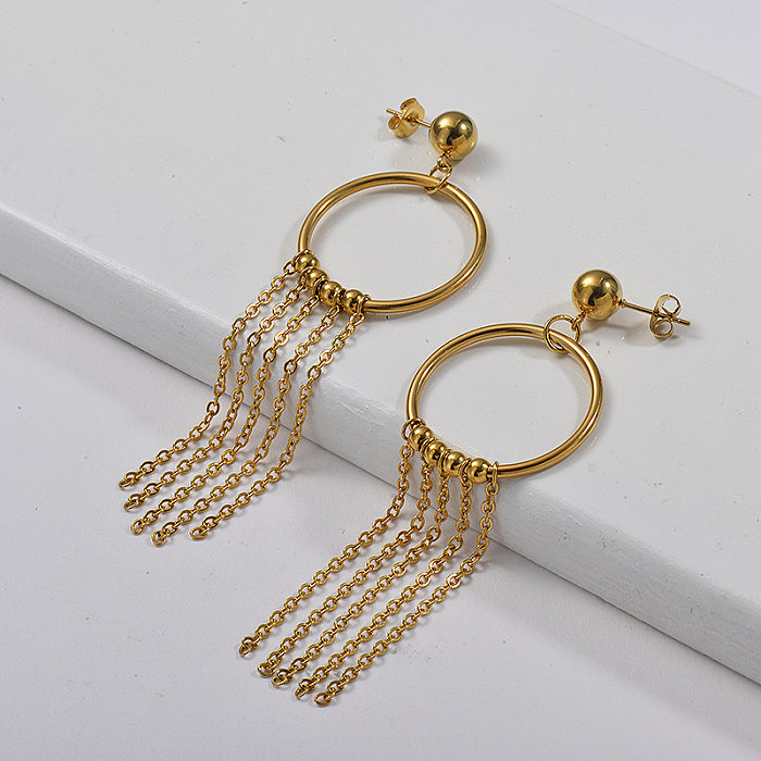 Gold Plated Jewelry Design Stainless Steel Tassel Earring