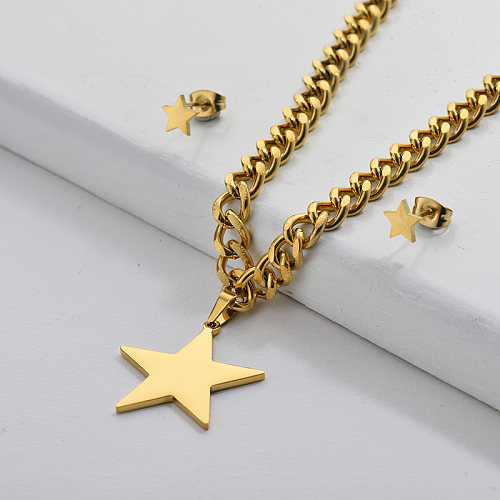 Conjunto de regalo de joyería de estrella plateado oro al por mayor de acero inoxidable para ella