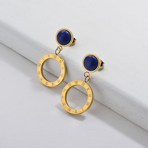 Gold Gemstone Earring with Roman numerals
