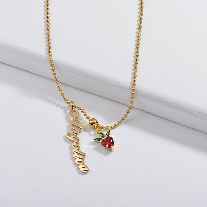 Custom Name Pendant With Mini Apple Charm Necklace For Girlfriend - Jewenoir