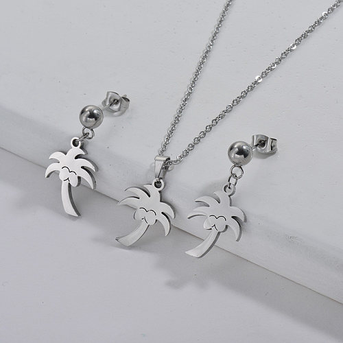 Wholesale Stainless Steel Silver Coconut Necklace Earrings Set