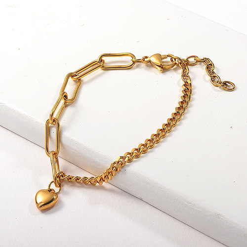 New Fshion Design Chain 1/2 Large Anch Chain Heart Pendant Bracelet Gold Plated