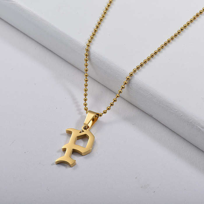 Collier de chaîne perlé en or avec pendentif lettre gothique personnalisé