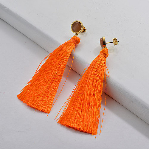 Brincos Tassel Orange Tassel moden fashion