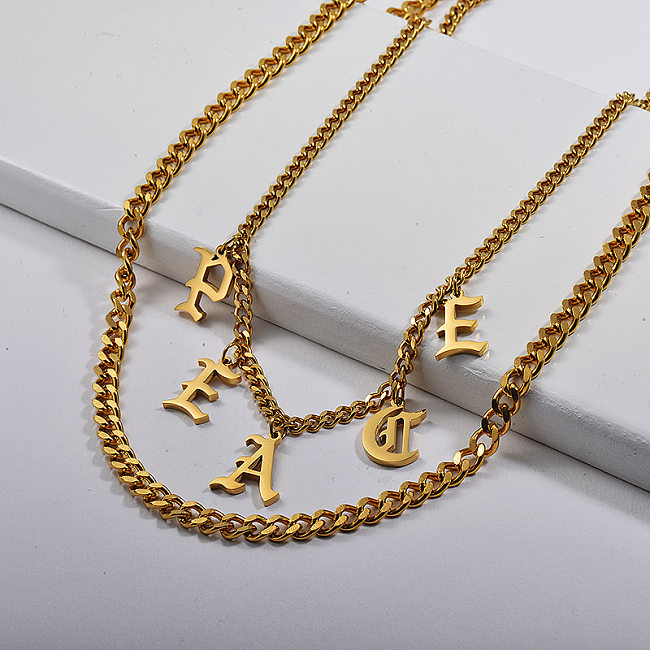 Hot Selling Gold Letter Peace Anhänger Chunky Curb Link Chain Halskette