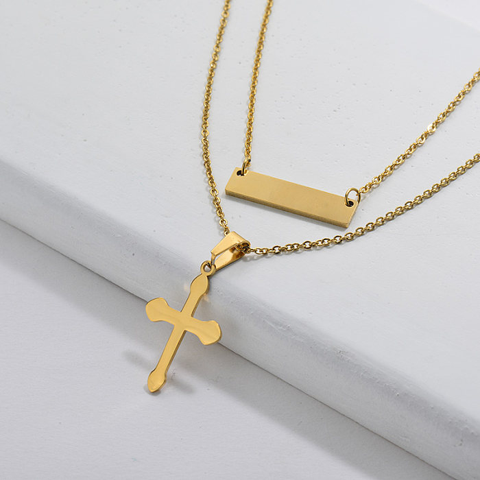 Zierliche religiöse Goldkreuz-Geometrie-Charm-Halskette für Frauen